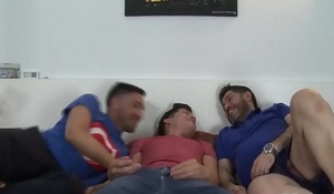 Sexy young guy fucks with two mature gay dudes in many poses