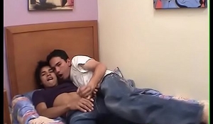 Adorable latino twinks have passionate fuck session in bed