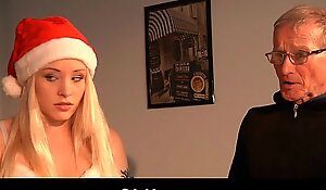 Dirty teen blonde hard ass slapped by santa claus