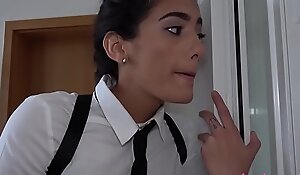 Lesbea School uniform teen strap on fucked by big tits maid