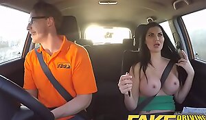 Fake driving school busty examiner passes excitable young man on his test