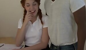 Redhead schoolgirl impaled by black cock